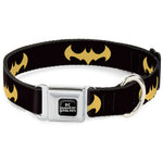 DC LEAGUE OF SUPER-PETS Logo Full Color Black/White Seatbelt Buckle Collar - DC League of Super-Pets Batman Bat Logo Black/Yellow