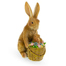 Mother & Baby Bunny Figurine – Rustic Easter & Spring Decor with Floral Basket 7.4 Inches