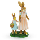 Mother & Child Easter Bunny Figurine – Vintage Style Spring Rabbit Statue with Baskets 11 Inches
