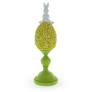 Spring Bunny Sitting on Textured Flower Easter Egg Display Stand 11.4 Inches Tall