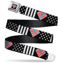 Superman Shield Full Color Black/White/Red/Blue Seatbelt Belt - Superman Shield Americana Stars and Stripes Black/White/Red/Blue Webbing