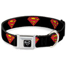 Superman Black Silver Seatbelt Buckle Collar - Superman Shield Black