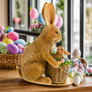 Mother & Baby Bunny Figurine Rustic Easter & Spring Decor with Floral Basket 7.4 Inches