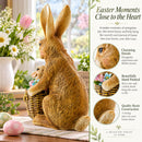 Mother & Baby Bunny Figurine Rustic Easter & Spring Decor with Floral Basket 7.4 Inches