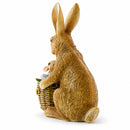 Mother & Baby Bunny Figurine Rustic Easter & Spring Decor with Floral Basket 7.4 Inches