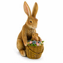 Mother & Baby Bunny Figurine Rustic Easter & Spring Decor with Floral Basket 7.4 Inches