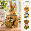 Mother & Baby Bunny Figurine Rustic Easter & Spring Decor with Floral Basket 7.4 Inches