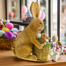 Mother & Baby Bunny Figurine – Rustic Easter & Spring Decor with Floral Basket 7.4 Inches