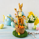 Father & Child Easter Bunny Figurine – Spring Rabbit Statue with Carrots and Chicks Spring Decor 11 Inches Tall