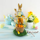 Father & Child Easter Bunny Figurine – Spring Rabbit Statue with Carrots & Chicks 11 Inches