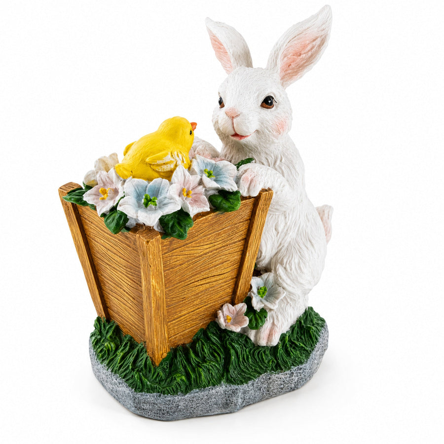 Wooden-Style Easter Bunny and Chick Figurine - 7