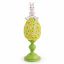 Spring Bunny Sitting on Textured Flower Easter Egg Display Stand 11.4 Inches Tall