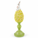 Spring Bunny Sitting on Textured Flower Easter Egg Display Stand 11.4 Inches Tall