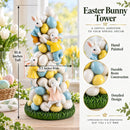 Easter Bunny Climbing Egg Tower Playful Rabbit Figurine for Spring Decor 10.6 Inches