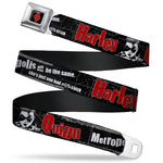 Harley Quinn Diamond Full Color Black Red Seatbelt Belt - HARLEY QUINN Face METROPOLIS WILL NEVER BE THE SAME Black/White/Red Webbing