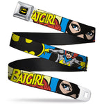 Batman Full Color Black Yellow Seatbelt Belt - BATGIRL in Action w/Face CLOSE-UP Webbing