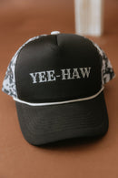 Yee Haw Black Cow Mesh Trucker Hat