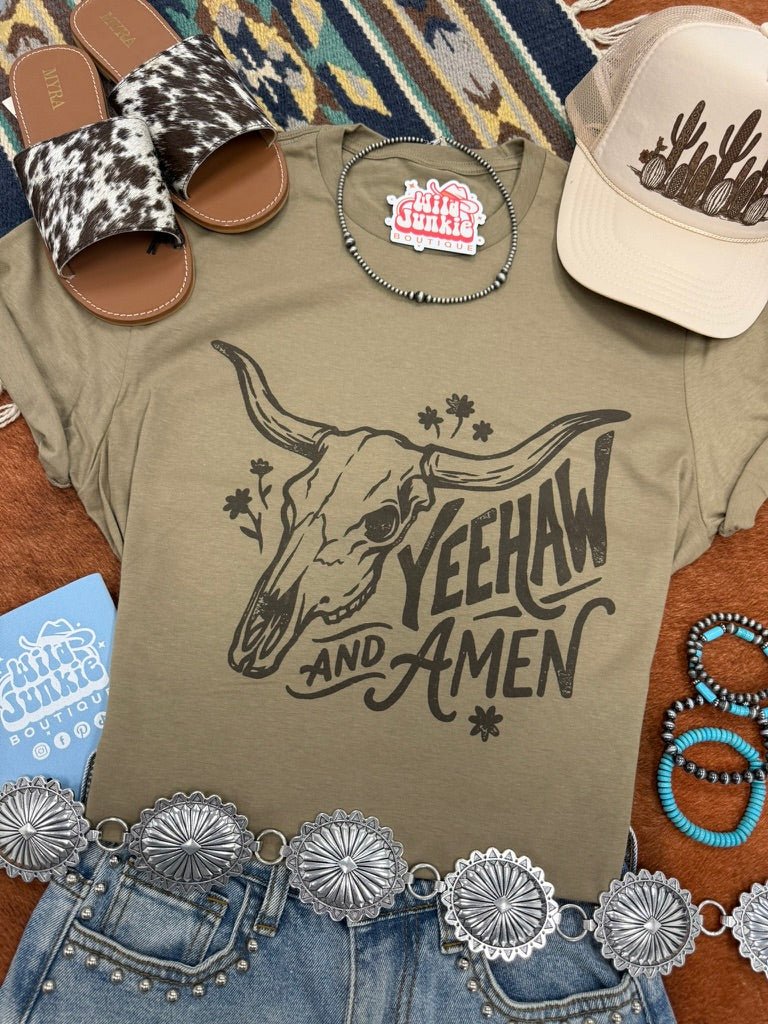 Yeehaw and Amen Longhorn Graphic Tee