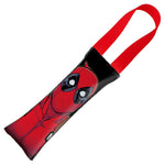 MARVEL DEADPOOL Dog Toy Squeaky Tug Toy - Deadpool Face + Deadpool Icon CLOSE-UP Black Red - Red Webbing