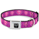 Superman Black Silver Seatbelt Buckle Collar - Superman Logo in Heart Purple/White/Pink