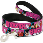 Dog Leash - BATGIRL Bubble Letters w/Stars Pink/White