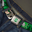 Green Lantern Logo CLOSE-UP White Green Seatbelt Belt - Green Lantern Green Glow w/Text Webbing