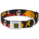 Batman Full Color Black Yellow Seatbelt Buckle Collar - ROBIN Red/Black Poses Gray