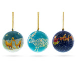 3 Santa and Reindeer Wooden Christmas Ball Ornaments