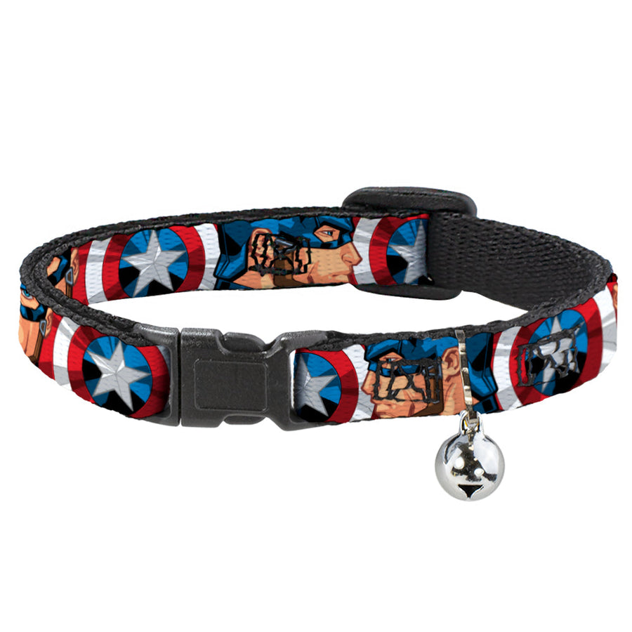 Cat Collar Breakaway - Captain America Face Turns Shield CLOSE-UP