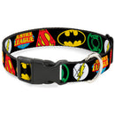 Plastic Clip Collar - Justice League Superhero Logos CLOSE-UP Black