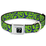 Riddler "?" Black Silver Seatbelt Buckle Collar - Question Mark Scattered Lime Green/Purple