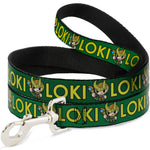 Dog Leash - Kawaii LOKI Standing Pose/Text Green/Yellow