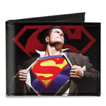 Canvas Bi-Fold Wallet - Superman Forever Clark Kent-Superman Transition Shield Black Red