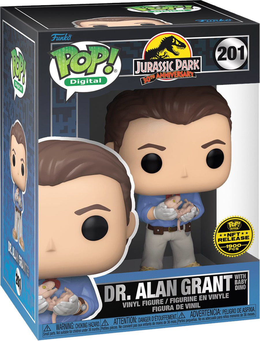 PREORDER (Arrival Q3 2024) JURASSIC PARK X FUNKO SERIES 1 [Physical Item Only]: Pop! Digital NFT Release LE1900 [Legendary] Dr. Alan Grant with Baby Dino #201 Spastic Pops 